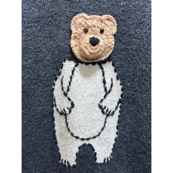 Knit Teddybear 3D Sweater O/S Pullover Striped Gray Cream Fuzzy Cozy Whimsygoth - Picture 5 of 6
